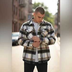 Fashion Nova Black and White Plaid Shirt Jacket overside